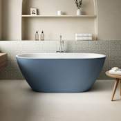 Ove Decors Ayago 59" Free Standing Acrylic Soaking Tub with Center Drain, Drain Assembly, Overflow, and Extra Finished Drain Cap Chambray White / Brushed Gold