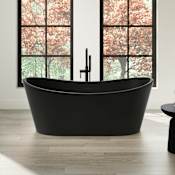 Ove Decors Herschel 60" Free Standing Acrylic Soaking Tub with Center Drain, Drain Assembly, Overflow, and Extra Finished Drain Cap Black / Brushed Gold