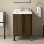 Ove Decors Gabi 24" Free Standing Single Basin Vanity Set with Cabinet and Engineered Stone Vanity Top Dark Walnut