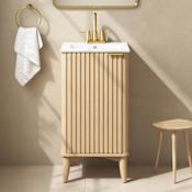 Ove Decors Gabi 18" Free Standing Single Basin Vanity Set with Cabinet and Ceramic Vanity Top Rustic Ash