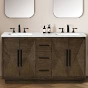 Ove Decors Hale 60" Free Standing Double Basin Vanity Set with Cabinet and Engineered Stone Vanity Top Aged Oak