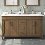 Ove Decors Salisbury 60" Free Standing Double Basin Vanity Set with Cabinet and Engineered Marble Vanity Top Almond Latte