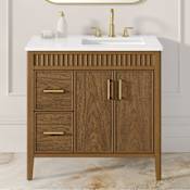 Ove Decors 36" Free Standing Single Basin Vanity Set with Cabinet and Quartz Vanity Top with Soft Close Warm Walnut