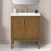 Ove Decors Kira 30" Free Standing Single Basin Vanity Set with Cabinet and Engineered Stone Vanity Top Warm Walnut