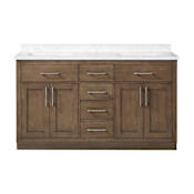 Ove Decors Athea 60" Free Standing Double Basin Vanity with Wood Cabinet and Engineered Stone Vanity Top Almond Latte / Engineered Stone Top