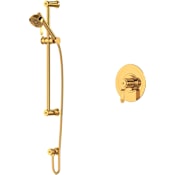 Perrin and Rowe Armstrong Pressure Balanced Shower System with Hand Shower, Slide Bar, Hose, and Valve Trim English Gold