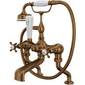 Perrin and Rowe Edwardian Deck Mounted Tub Filler with Built-In Diverter - Includes Hand Shower English Bronze