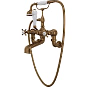 Perrin and Rowe Edwardian Wall Mounted Tub Filler with Built-In Diverter - Includes Hand Shower English Bronze