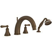 Perrin and Rowe Georgian Era Deck Mounted Roman Tub Filler with Built-In Diverter - Includes Hand Shower English Bronze
