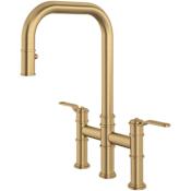 Perrin and Rowe Armstrong 1.8 GPM Widespread Bridge Pull Down Kitchen Faucet Satin English Gold