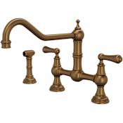Perrin and Rowe Edwardian 1.5 GPM Widespread Bridge Kitchen Faucet - Includes Side Spray English Bronze
