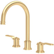 Perrin and Rowe Armstrong 1.2 GPM Widespread Bathroom Faucet With C-Spout Satin English Gold