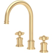 Perrin and Rowe Armstrong 1.2 GPM Widespread Bathroom Faucet With C-Spout Satin English Gold