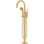 Perrin and Rowe Armstrong Floor Mounted Tub Filler with Built-In Diverter - Includes Hand Shower English Gold