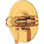 Perrin and Rowe Armstrong Two Independent Function Thermostatic Valve Trim Only with Single Wheel Handle and Integrated Diverter - Less Rough In English Gold