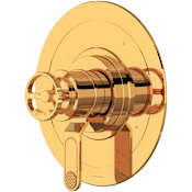 Perrin and Rowe Armstrong Three Independent, Two Shared Function Thermostatic Valve Trim Only with Single Wheel Handle and Integrated Diverter - Less Rough In English Gold