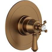 Perrin and Rowe Georgian Era Two Independent and One Shared Function Thermostatic Valve Trim Only with Single Cross / Lever Handle, Integrated Diverter, and Volume Control - Less Rough In English Bronze