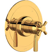 Perrin and Rowe Holborn Three Independent Function Thermostatic Valve Trim Only with Single Cross / Lever Handle, Integrated Diverter, and Volume Control - Less Rough In English Gold