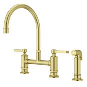 Pfister Port Haven 1.8 GPM Widespread Bridge Kitchen Faucet - Includes Side Spray Brushed Gold