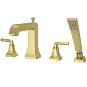 Pfister Park Avenue Deck Mounted Roman Tub Filler Trim with Metal Lever Handles and Built-In Diverter - Includes Personal Hand Shower Brushed Gold