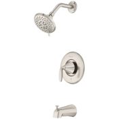 Pfister Winfield Tub and Shower Trim Package with 1.8 GPM Multi Function Shower Head, Quick Connect Diverter Tub Spout, and Pforever Seal Technology Brushed Nickel