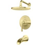 Pfister Rhen Tub and Shower Trim Package with 1.8 GPM Rain Shower Head Brushed Gold