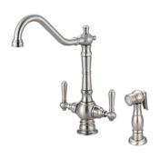 Pioneer Faucets Americana 1.5 GPM Single Hole Kitchen Faucet with 8-11/16" Reach Swivel Spout, 5-5/8" Side Spray, and Lever Handles Brushed Nickel