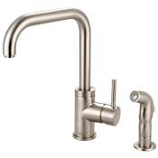 Pioneer Faucets Motegi 1.5 GPM Single Hole Kitchen Faucet with 8" 90 Degree Reach Swivel Spout, 5-5/8" Side Spray, Lever Handle, and Flexible Connections Brushed Nickel