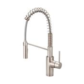 Pioneer Faucets Motegi 1.5 GPM Single Hole Kitchen Faucet with Pull-Down Spray 9" Reach Swivel Spout, Lever Handle, and Flexible Connections Brushed Nickel
