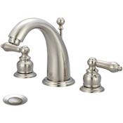Pioneer Faucets Brentwood 1.2 GPM Widespread Bathroom Faucet with Metal Lever Handles and Brass Pop-Up Drain Brushed Nickel