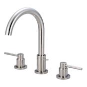 Pioneer Faucets Motegi 1.2 GPM Widespread Bathroom Faucet with 2 Lever Handles, Gooseneck Spout, and Brass Pop-Up Drain Assembly Brushed Nickel