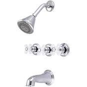 Pioneer Faucets Elite Tub and Shower Trim Package with 1.75 GPM Shower Head and 3 Porcelain Knobs Chrome
