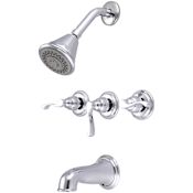Pioneer Faucets Elite Tub and Shower Trim Package with 1.75 GPM Shower Head and 3 Curved Metal Lever Handles Chrome