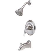 Pioneer Faucets Legacy Tub and Shower Trim Package with 1.75 GPM Multi Function Shower Head, Shower Arm, and Flange Brushed Nickel