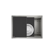 Prochef by Julien Prostation 27" Undermount Single Basin Stainless Steel Kitchen Sink with Basin Rack, Basket Strainer, Colander and Cutting Board Brushed Stainless Steel