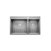Prochef by Julien Proinox H60 33" Drop In Double Basin Stainless Steel Kitchen Sink with Basin Rack and Basket Strainer Brushed Stainless Steel