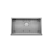 Prochef by Julien Proinox H60 33" Farmhouse Single Basin Stainless Steel Kitchen Sink with Basin Rack and Basket Strainer Brushed Stainless Steel