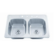 PROFLO BUILDER'S PACK - QUANTITY 50 33" Double Basin Stainless Steel Kitchen Sink with 4 Holes Drilled - 50/50 Split Stainless Steel