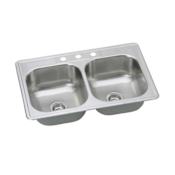 PROFLO 33" Double Basin Drop In Stainless Steel Kitchen Sink with 3 Faucet Holes Stainless Steel
