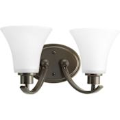 Progress Lighting Joy 14" Wide 2 Light Vanity Light with Bell Shades Antique Bronze with White Glass