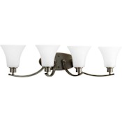 Progress Lighting Joy 30" Wide 4 Light Vanity Light with Bell Shades Antique Bronze with White Glass