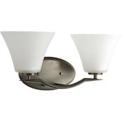 Progress Lighting Bravo 17" Wide 2 Light Vanity Light with Bell Shades Antique Bronze with White Glass