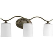 Progress Lighting Inspire 3 Light Bathroom Vanity Light with Etched Glass Shades - 22" Wide Antique Bronze