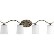 Progress Lighting Inspire 4 Light Bathroom Vanity Light with Etched Glass Shades - 31" Wide Antique Bronze