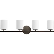 Progress Lighting Replay 4 Light 31" Wide Vanity Light with Etched Glass Shade Antique Bronze