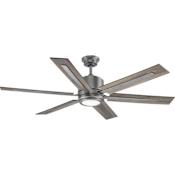 Progress Lighting Glandon 60" 6 Blade Indoor Ceiling Fan with LED Light Kit and Remote Control Antique Nickel