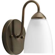 Progress Lighting Gather Single-Light Bathroom Fixture with Etched White Glass Shade Antique Bronze