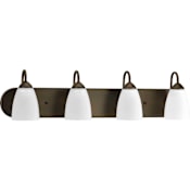 Progress Lighting Gather 4 Light Bathroom Vanity Light with Etched Glass Shades - 30" Wide Antique Bronze