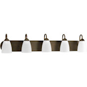 Progress Lighting Gather 5 Light Bathroom Vanity Light with Etched Glass Shades - 36" Wide Antique Bronze