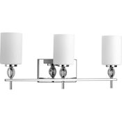 Progress Lighting Status 3 Light 23-3/4" Wide Bathroom Vanity Light with Etched Linen Glass Shades Polished Chrome
